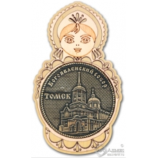 Магнит из бересты Томск-Богоявленский собор Матрешка дерево